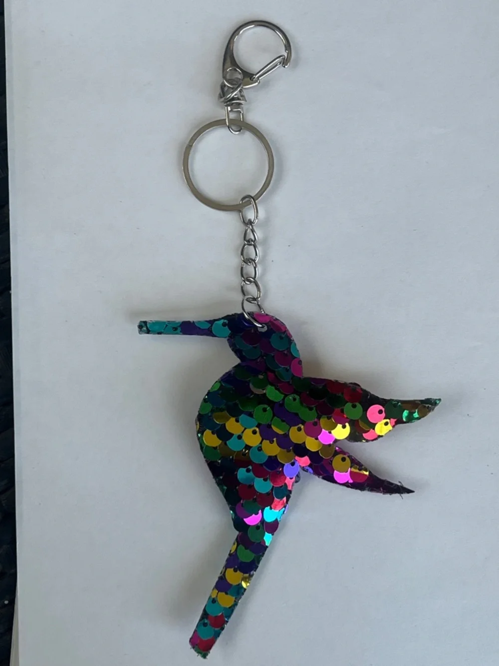 Hummingbird Sequin Keychain Charm - Multicolor Hand Crafted